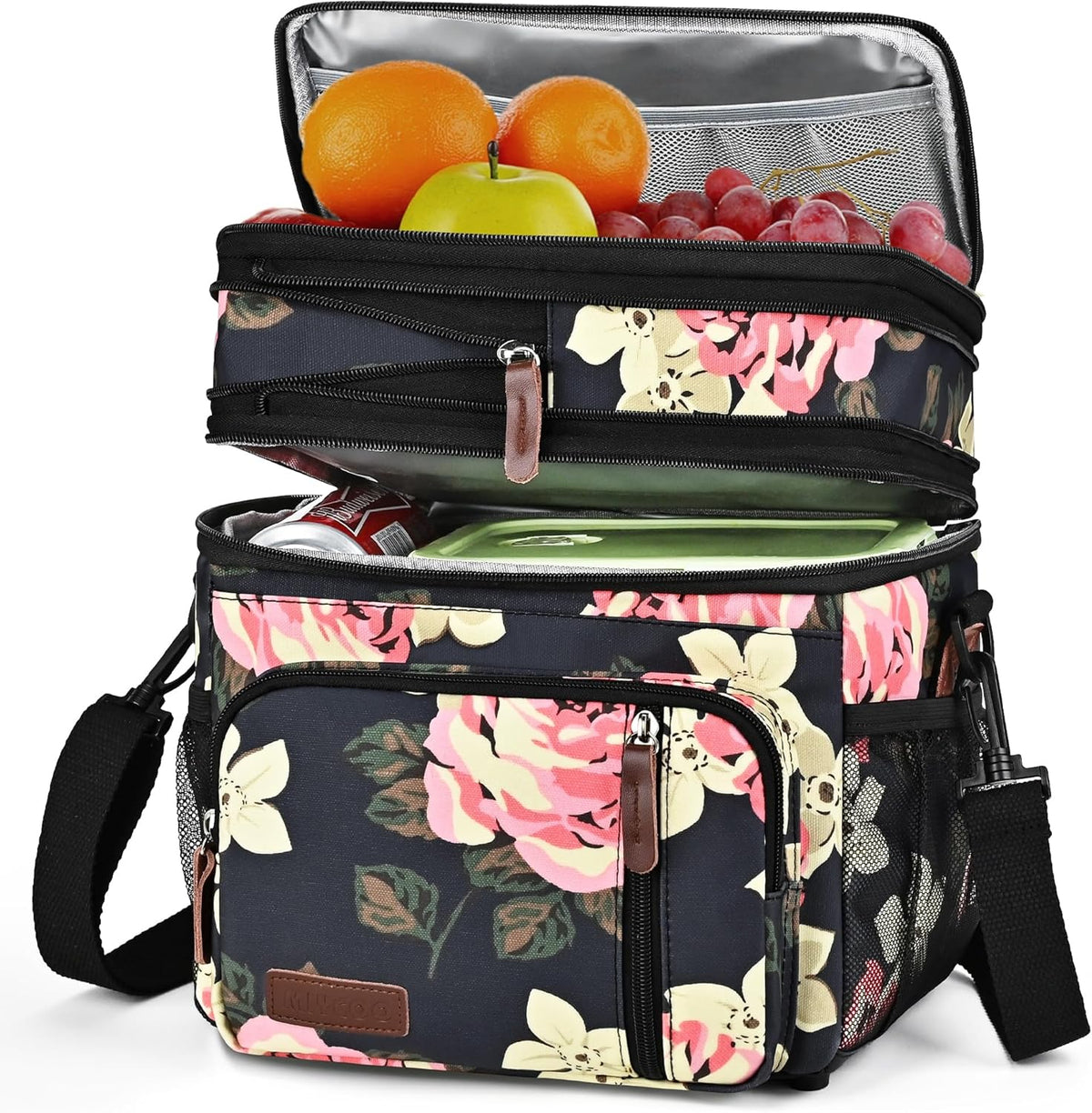 Lunch Bag for Women Men Double Deck Lunch Box - Leakproof Insulated Soft Large Lunch Cooler Bag, MIYCOO (Black,15L) - PuriLite
