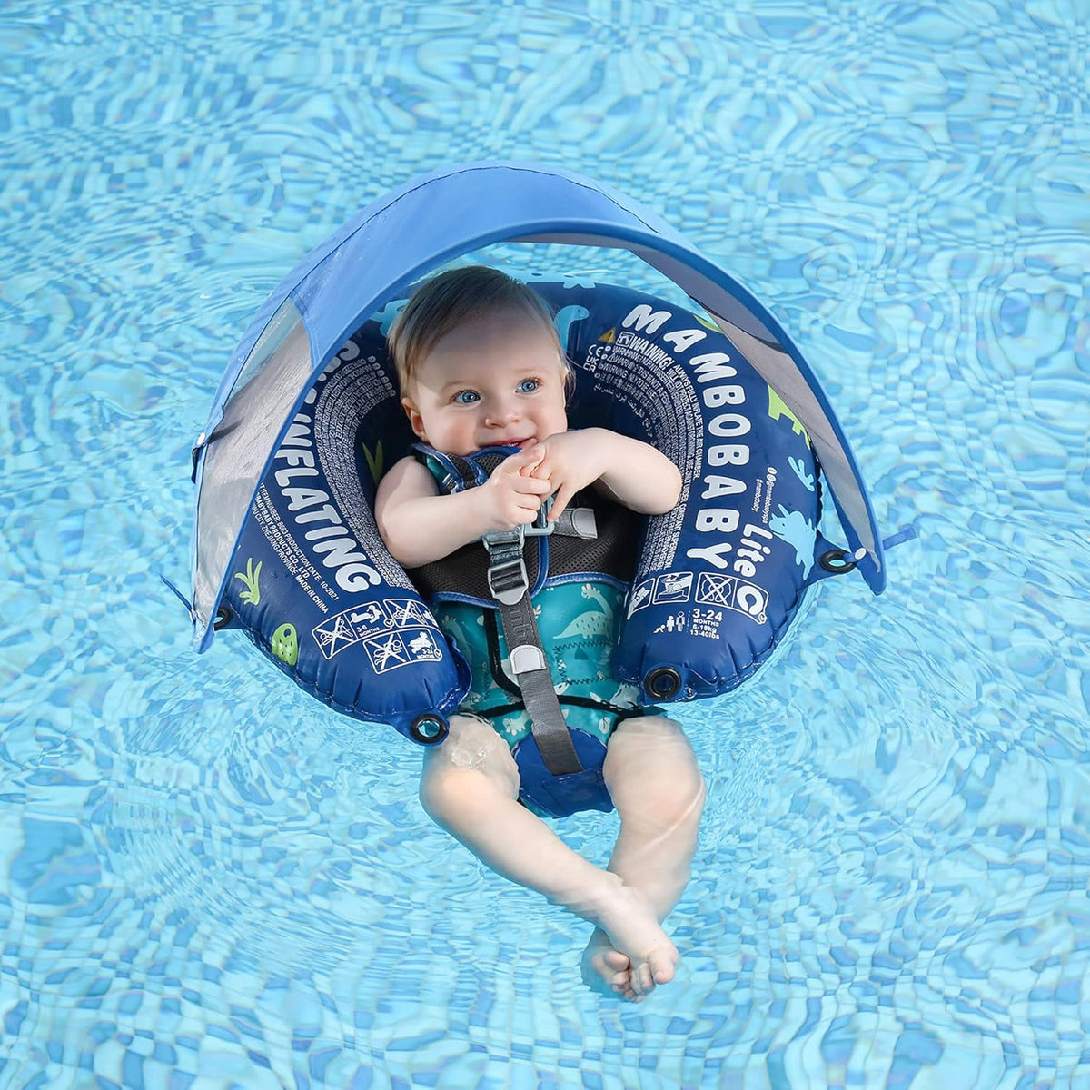 Mambobaby Baby Swim Float with Canopy, Non-Inflatable Solid Baby Float, Upgrade Soft Skin-Friendly Material Infant Swim Float - PuriLite