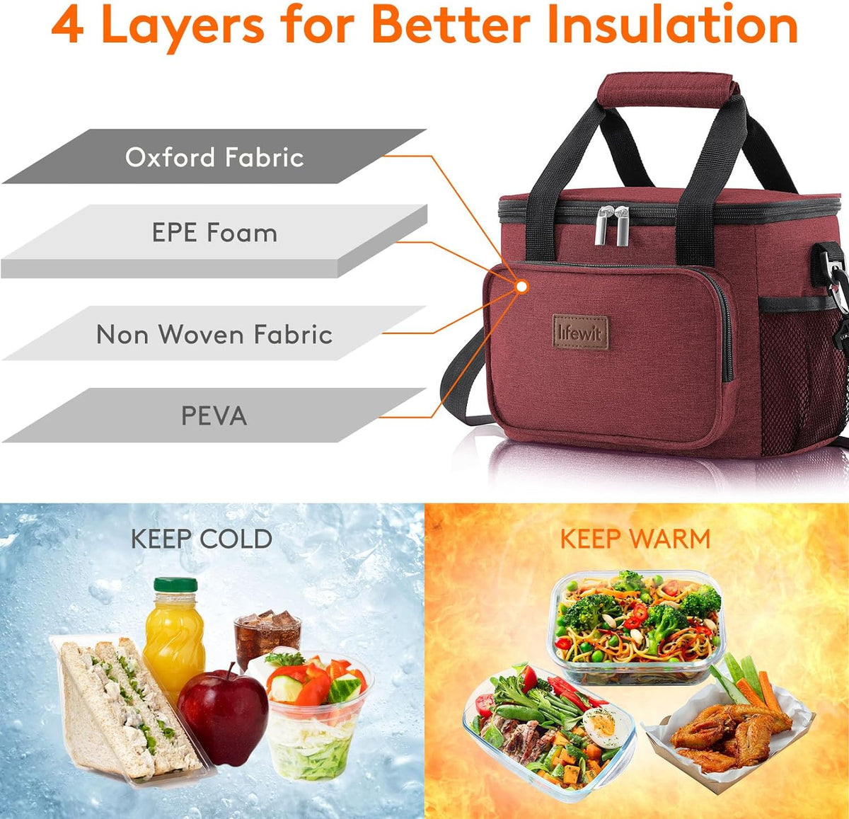 Lifewit Large Lunch Bag for Adults, 24-Can 15L Insulated Lunch Box Leakproof Soft Cooler Cooling Tote for Men Women, Waterproof Reusable Cooler Bags for Work Office Outdoor Picnic Camping, Black - PuriLite