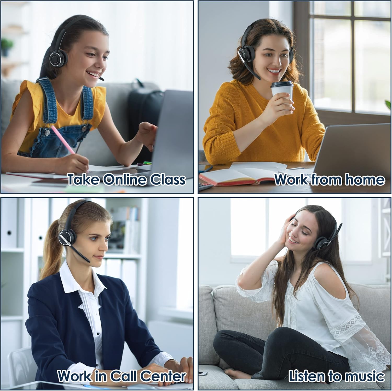 (Upgraded Version) PrancyBt Wireless Headset, Bluetooth Headset with AI Noise Cancelling Mic, Bluetooth V5.2 Headphones with USB Dongle, Charging Base & Mic Mute for PC/Cell Phones/Call Center - PuriLite