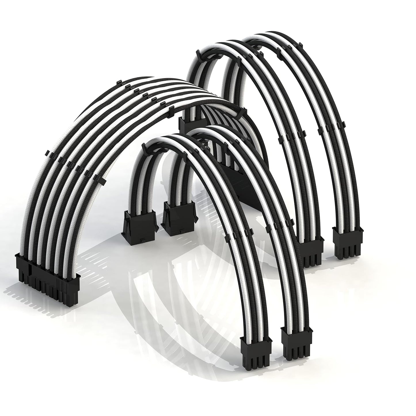 LINKUP - 30cm Super Soft and Flexible PSU Cable Extension Sleeved Custom Mod GPU PC Braided w/Comb Kit | 1 x 24 P (20+4) | 2 x 8 P (4+4) CPU | 2 x 8 P (6+2) GPU Set | 300mm - Blackgreen - PuriLite