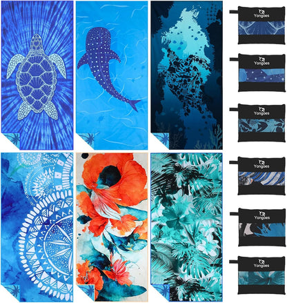 4 Pack Microfiber Lightweight Thin Beach Towel Sand Free Quick Dry Super Absorbent Compact Oversized Large Towels for Swimming Pool Yoga Gym Travel Vacation Beach Accessories Essentials for Adults - PuriLite