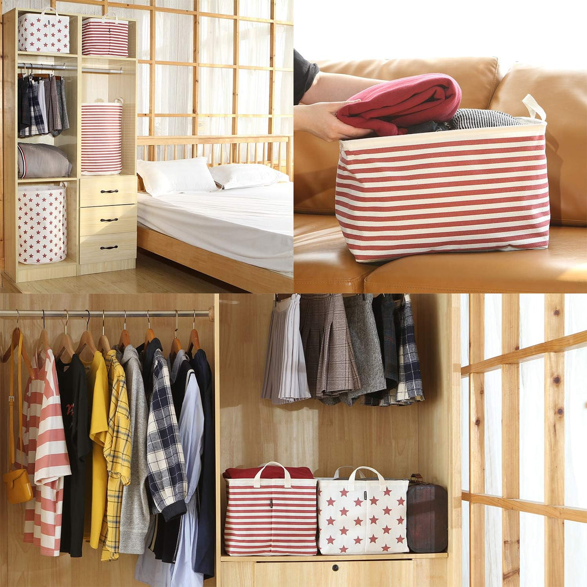 Sea Team 16.5 x 11.8 x 9.8 inches Square Canvas Fabric Storage Bins Shelves Storage Baskets Organizers for Nursery & Kid's Room, Grey Stripe - PuriLite