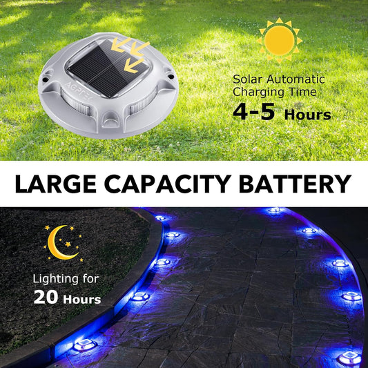 Solar Deck Lights Outdoor 12 Pack, AGPTEK Solar Deck Lights 2 Color Modes Dock Marine Waterproof Warning Step Lights for Sidewalk Stair Driveway Garden Pathway Walkway Yard, Blue Light & Cool White - PuriLite