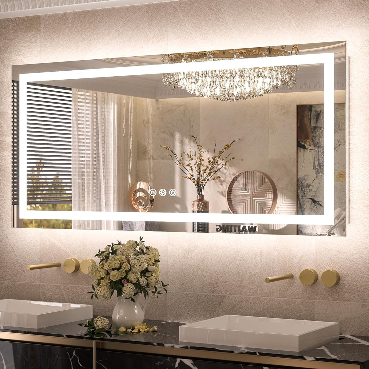 TETOTE 28 Inch Round LED Bathroom Vanity Mirror, Anti-Fog Dimmable Lights IP54 Waterproof Circle Makeup Wall Mounted Mirror - PuriLite