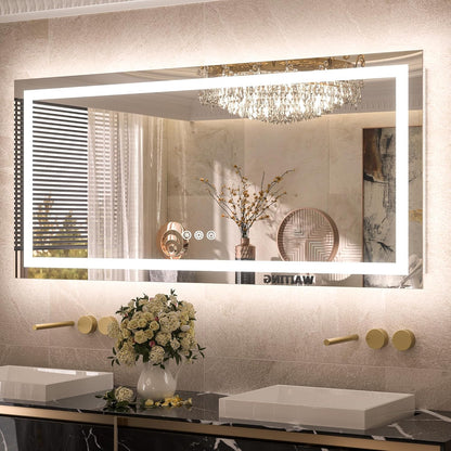 TETOTE 28 Inch Round LED Bathroom Vanity Mirror, Anti-Fog Dimmable Lights IP54 Waterproof Circle Makeup Wall Mounted Mirror - PuriLite