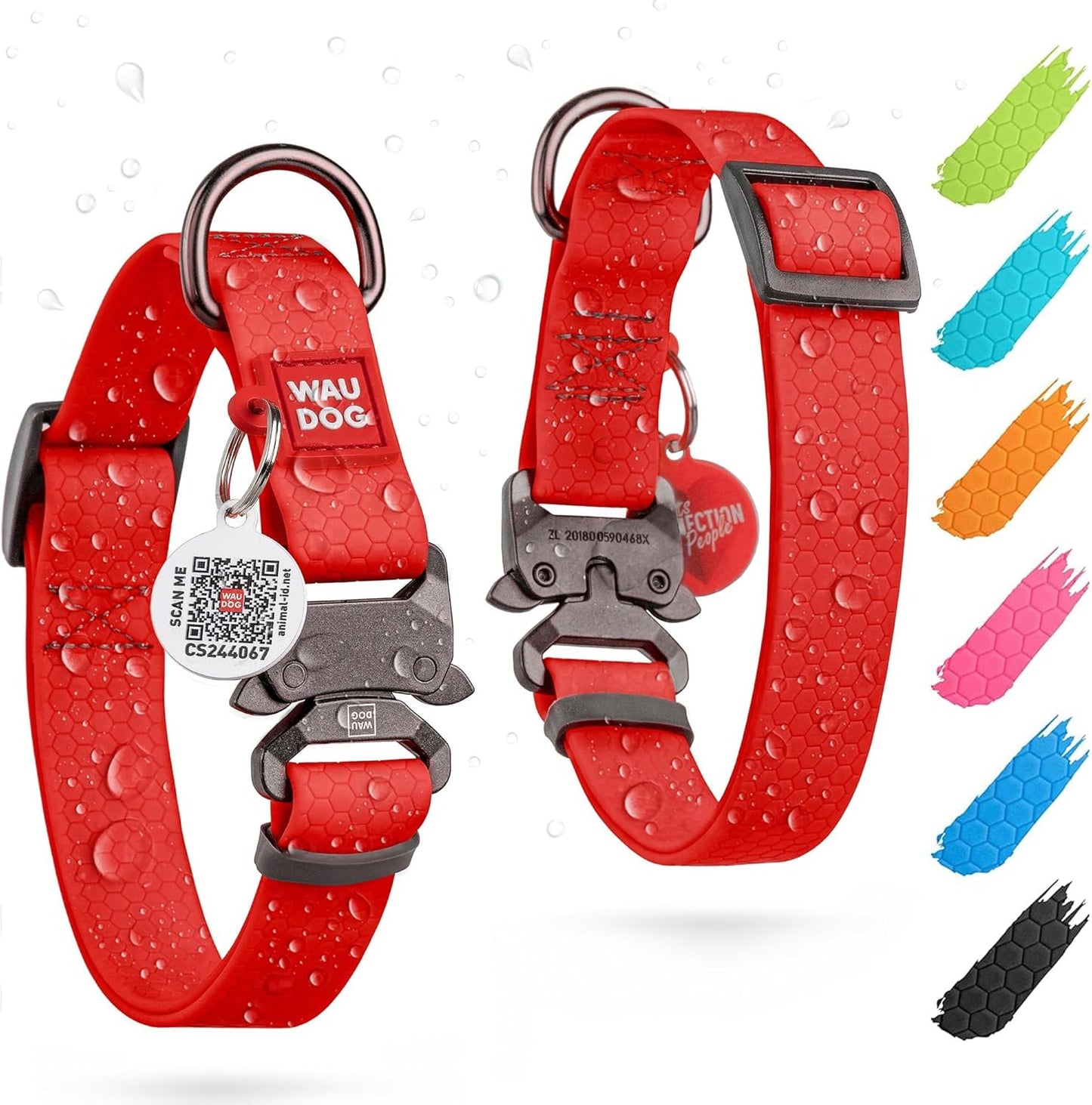 Waterproof Dog Collar - Adjustable Glow Dog Collar for Large Dogs, Small and Medium Dogs - Heavy Duty Dog Collars with Durable Metal Clasp and QR Dog Tag - Glow in The Dark Dog Collars - PuriLite
