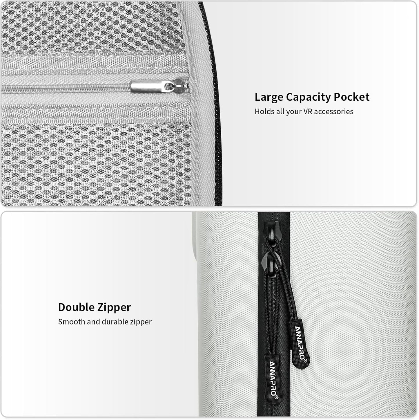 ANNAPRO Carrying Case for Meta Quest 3/Quest 2/Vision Pro, Compatible with Battery Elite Strap, Controllers and Other Accessories, Hard Shell Case and Superior Protection for Travel, Grey - PuriLite