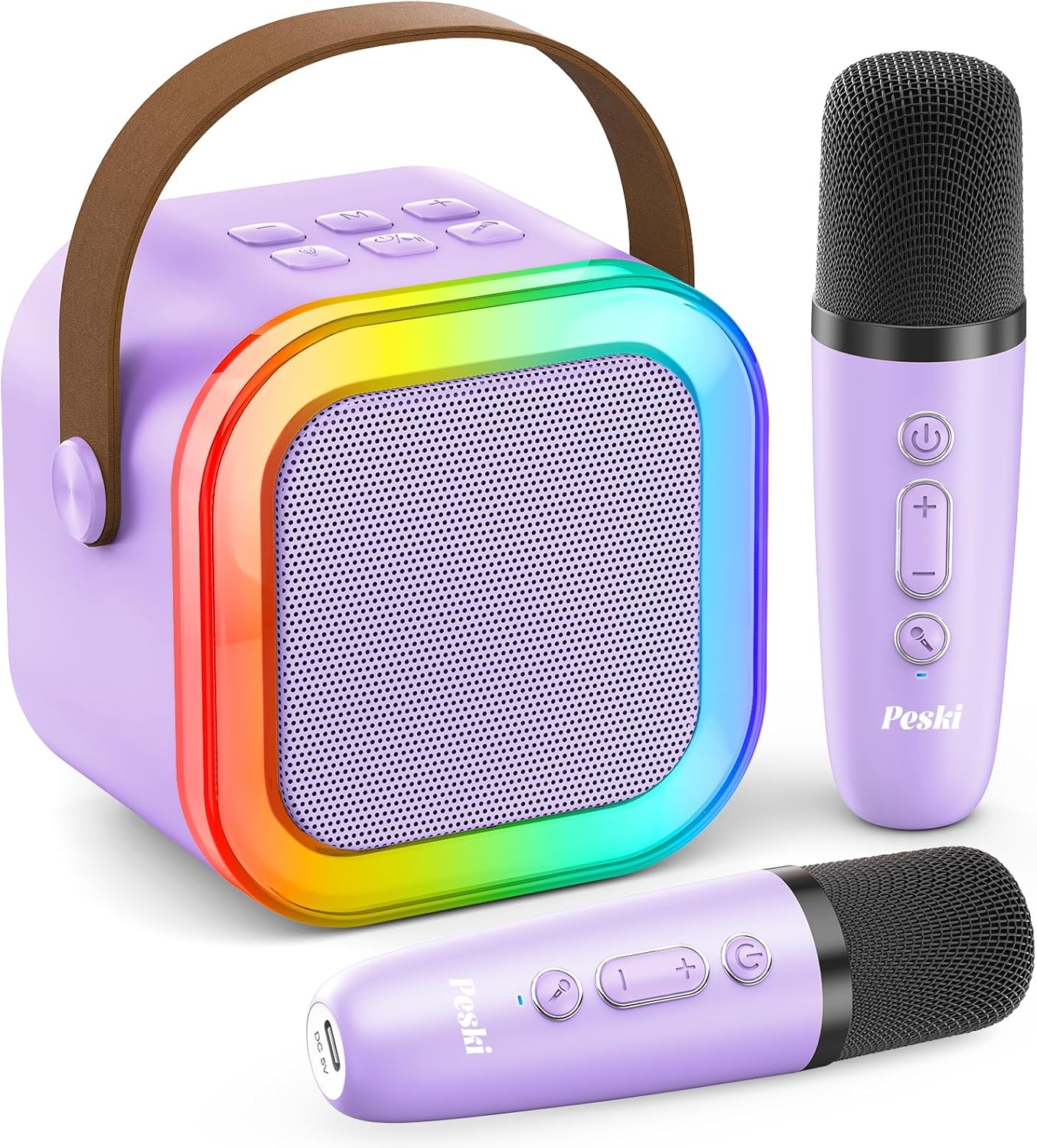 Karaoke Machine for Kids Adults, Portable Bluetooth Mini Karaoke Microphone Singing Speaker Karaoke Player with 2 Wireless Mic Toys for All Smartphones,Birthday, Family,Home Party (Purple) - PuriLite