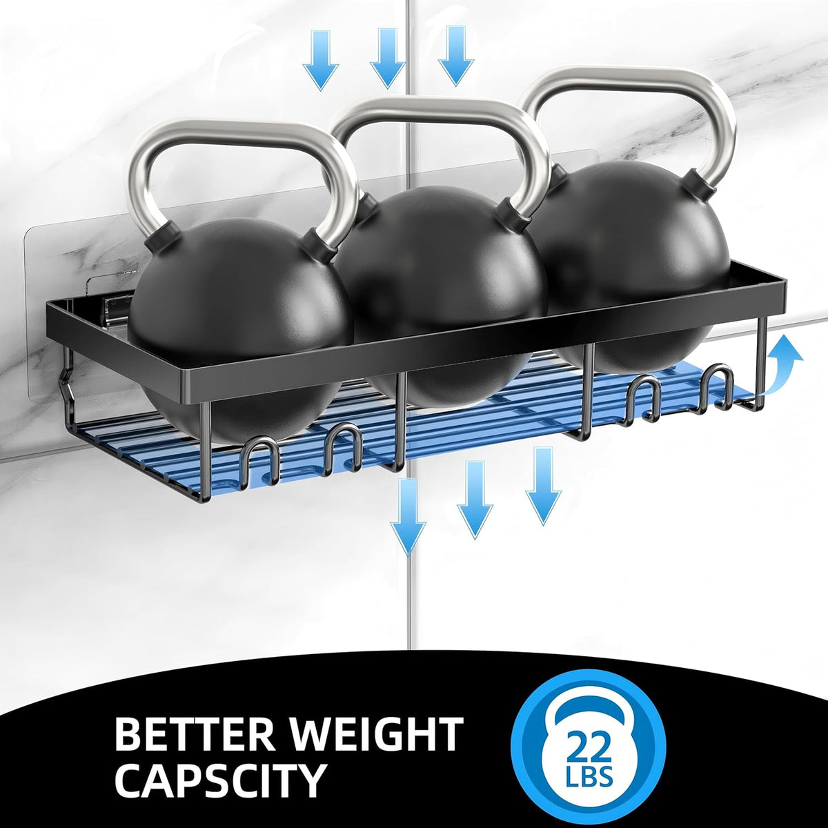 MOFOROCO 3-Pack Shower Caddy Basket Shelf with Soap Holder, No Drilling Traceless Adhesive Shower Wall Shelves, Rustproof Black Bathroom Shower Storage Organizer… - PuriLite