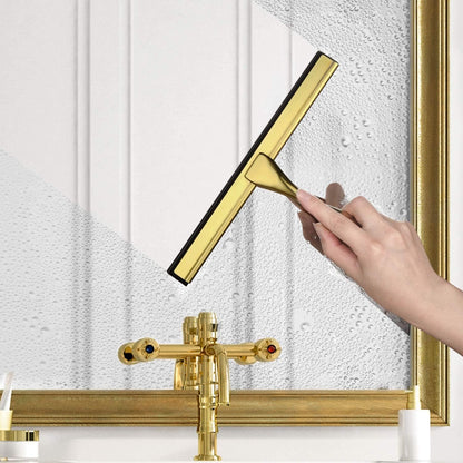 Sishynio All-Purpose Shower Squeegee for Shower Doors, Bathroom, Window and Car Glass - Golden, Stainless Steel, 10 Inches - PuriLite