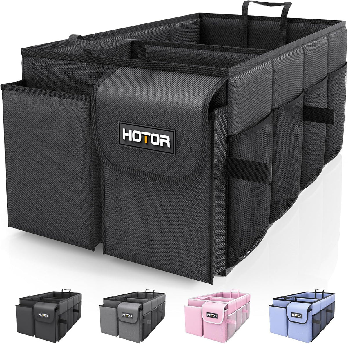 HOTOR Trunk Organizer - Car Organizer, Foldable Trunk organizer for SUVs & Sedans, Car Accessories, Tools, Sundries, 2 Compartments, Black - PuriLite