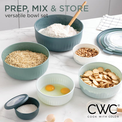 COOK WITH COLOR Prep Bowls with Lids- 8 Piece Nesting Plastic Small Mixing Bowl Set with Lids (Teal Ombre) - PuriLite