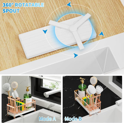 Cisily Sponge Holder for Kitchen Sink, Sink Caddy with High Brush Holder, Organzier Rustproof 304 Stainless Steel Dish Organizer Divider, Soap Dispenser Storage (Black) - PuriLite