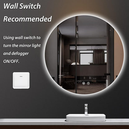 TETOTE 28 Inch Round LED Bathroom Vanity Mirror, Anti-Fog Dimmable Lights IP54 Waterproof Circle Makeup Wall Mounted Mirror - PuriLite