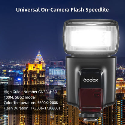 GODOX TT560II Universal Camera Flash Speedlite Light Electronic GN38 Hot Shoe Mount with 2.4G Wireless Trigger & Mini Stand Compatible with Canon Sony Nikon Fujifilm Olympus Cameras - PuriLite