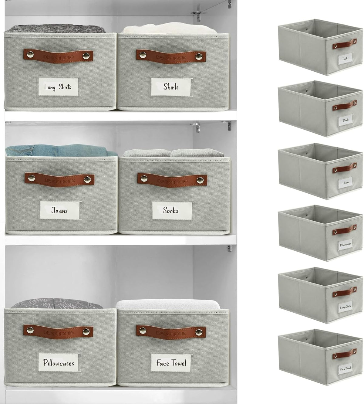 DECOMOMO Cube Storage Bin, Storage Cubes with Labels, Baskets for Shelves Kallax Linen Closet Organizers (Cube 10.5x11"/ 6pcs, Black) - PuriLite