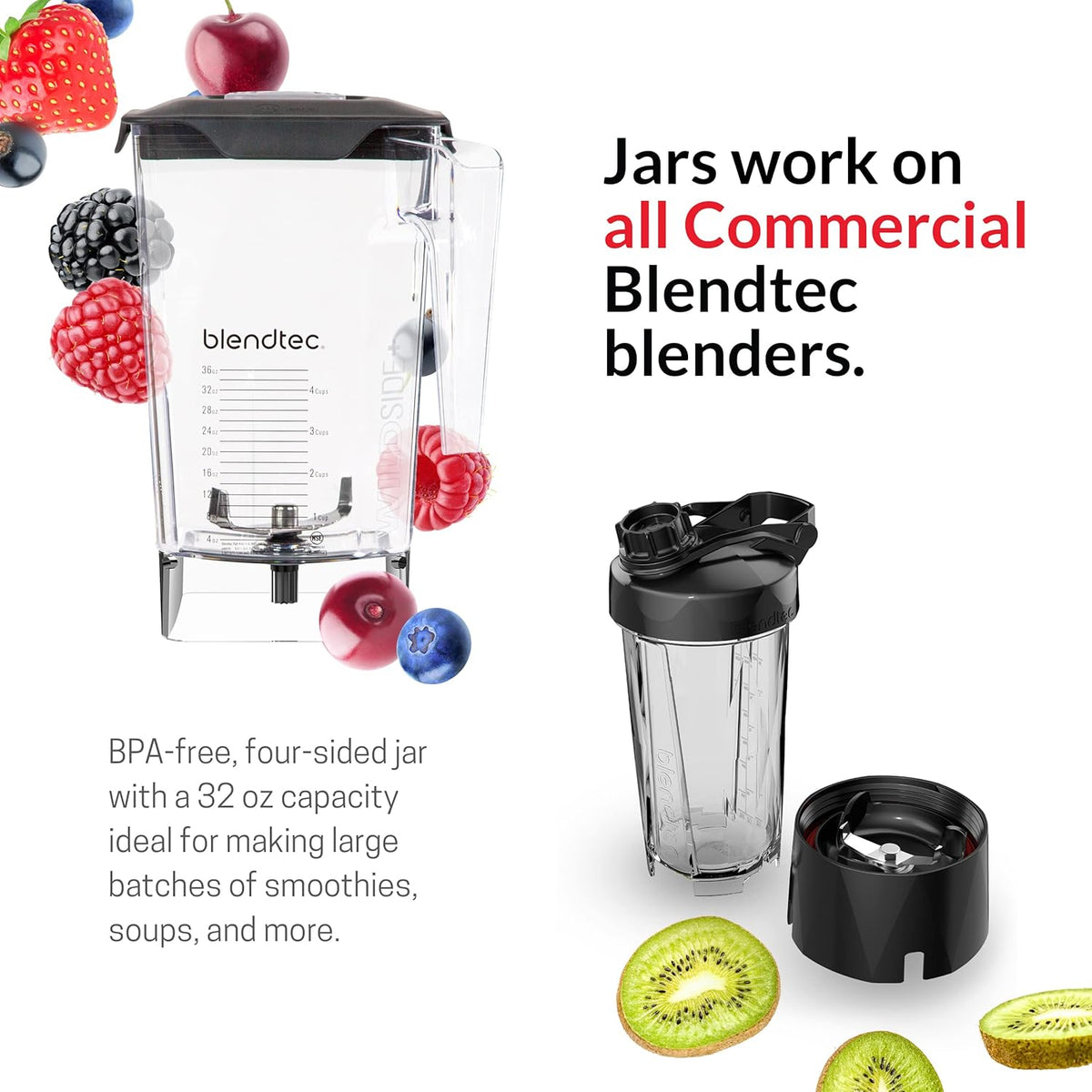 Blendtec Total Classic Original Blender - WildSide+ Jar (90 oz) - Professional-Grade Power - 6 Pre-programmed Cycles - 10-speeds - Black - PuriLite