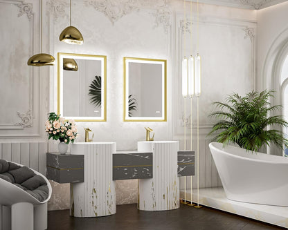 TETOTE 28x36 LED Mirror for Bathroom Black Metal Frame Frontlit & Backlit Lighted Vanity Mirror Baroque Gothic Anti Fog Stepless Dimmable White/Warm/Natural,Wall Mounted(Horizontal/Vertical) - PuriLite