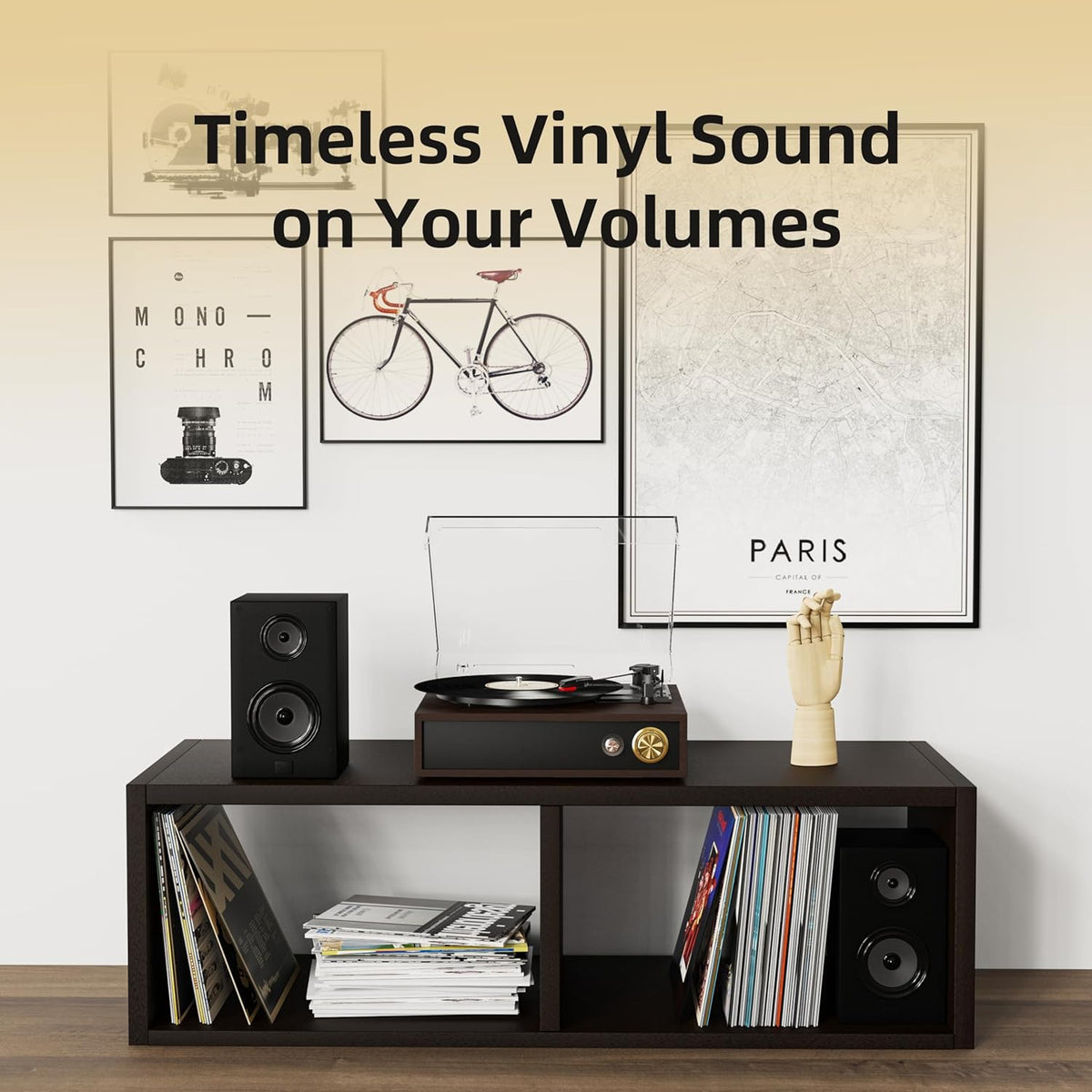 Record Player, FYDEE Vinyl Player with Bluetooth 3-Speed Turntable for Vinyl Records (33/45/78 RPM) with Built-in Bluetooth Receiver & Transmitter, RCA Out/USB in, Dust Cover (Ebony) - PuriLite