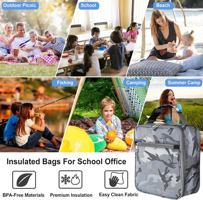 Insulated Lunch Bag, Leakproof Portable Lunch Box for Women Men Boys Girls, Large Capacity Cooler Bag with Handle and Bottle Pocket for Office School Camping Hiking Outdoor Beach Picnic (Black) - PuriLite