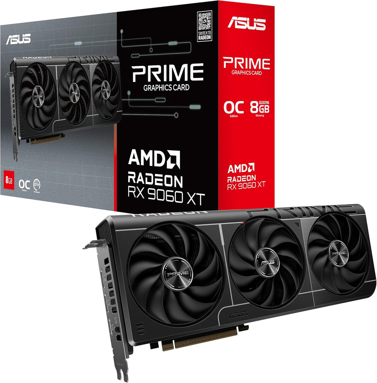 ASUS Prime Radeon™ RX 9060 XT 16GB GDDR6 OC Edition Graphics Card (PCIe 5.0, HDMI/DP 2.1, 2.5-Slot Design, axial-tech Fans, Dual Ball Fan Bearings, Dual BIOS, ASUS GPU Guard) - PuriLite
