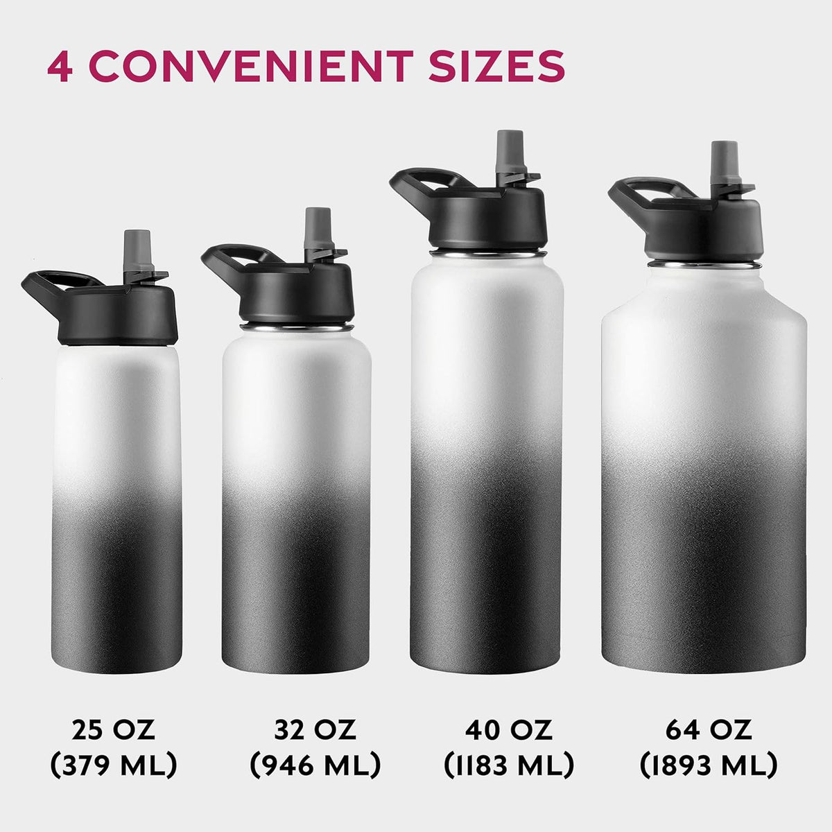 FineDine Water Bottle - Stainless Steel Insulated Water Bottle with Straw Lid, Flip Lid & Wide-Mouth Cap - Keeps Hot and Cold - 25 Oz / 739ml - Pure Pearly White - PuriLite