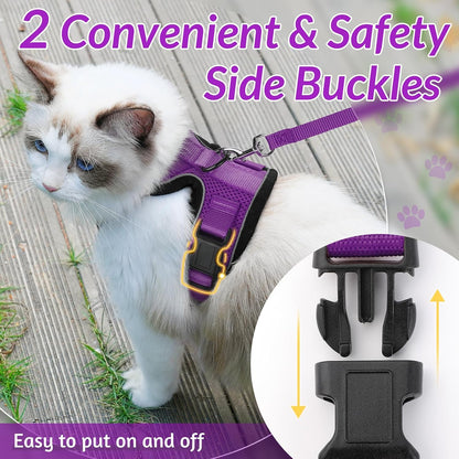 rabbitgoo Cat Harness and Leash for Walking, Escape Proof Soft Adjustable Vest Harnesses for Small Medium Cats, Easy Control Breathable Reflective Strips Jacket, XS, Black - PuriLite