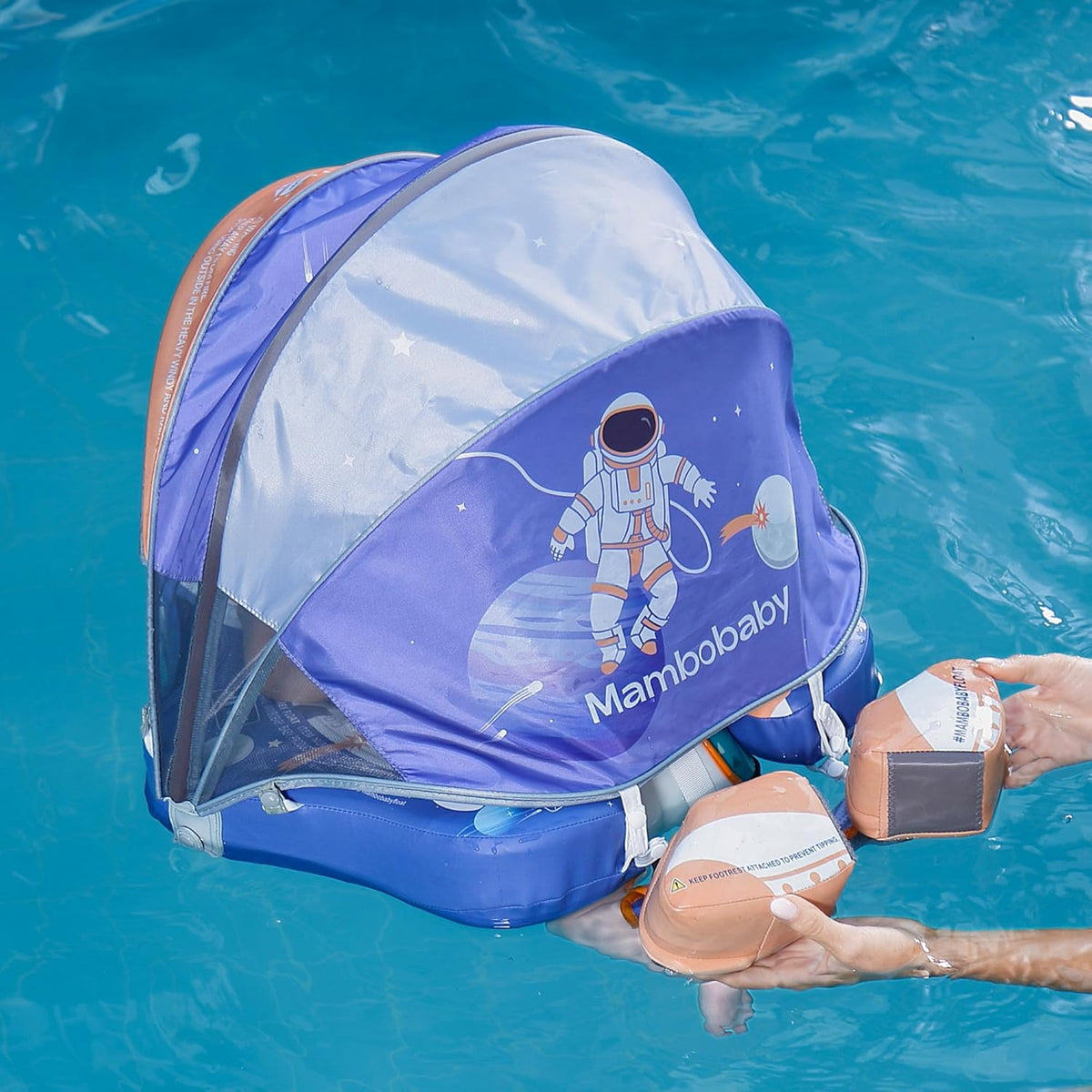Mambobaby Baby Swim Float with Canopy, Non-Inflatable Solid Baby Float, Upgrade Soft Skin-Friendly Material Infant Swim Float - PuriLite