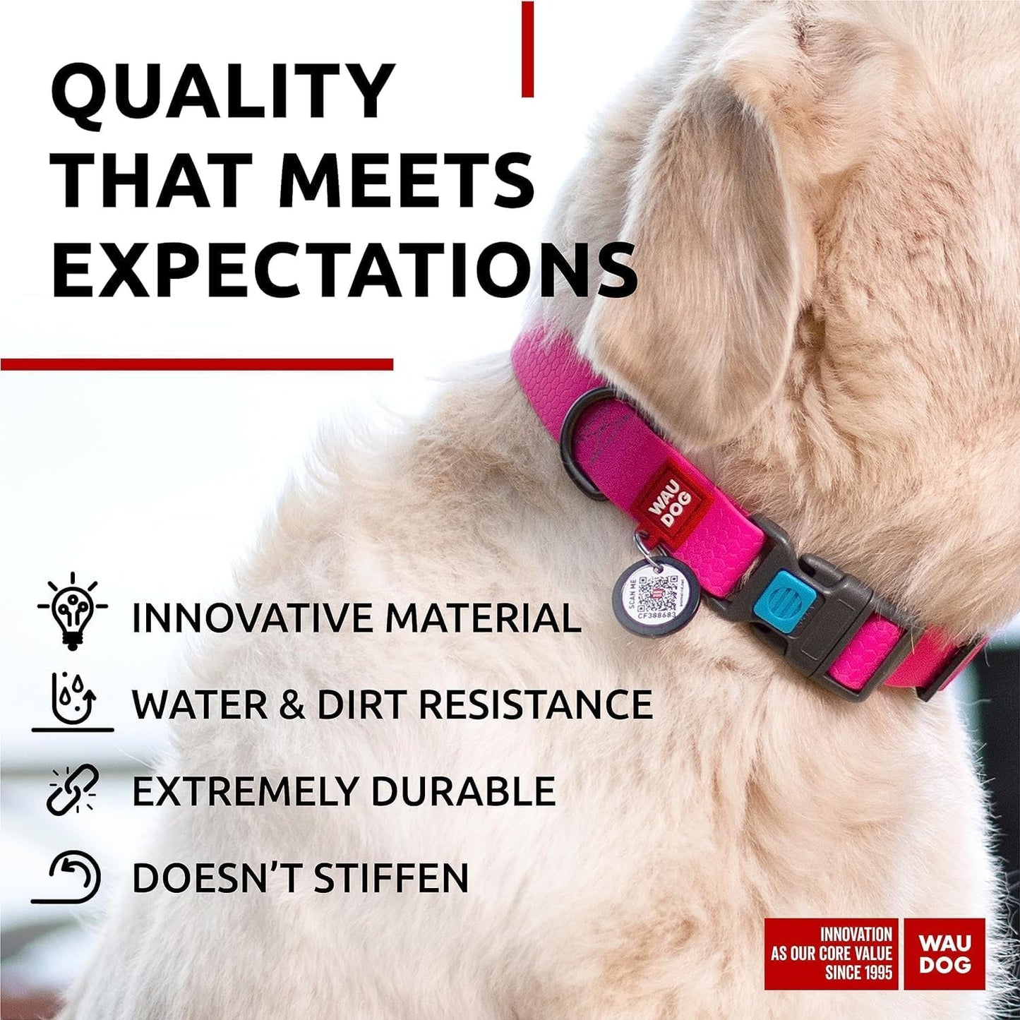 Waterproof Dog Collar - Adjustable Glow Dog Collar for Large Dogs, Small and Medium Dogs - Heavy Duty Dog Collars with Durable Metal Clasp and QR Dog Tag - Glow in The Dark Dog Collars - PuriLite