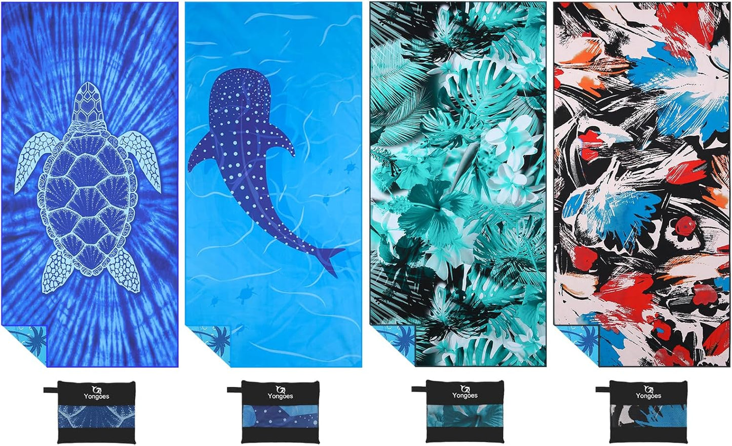 4 Pack Microfiber Lightweight Thin Beach Towel Sand Free Quick Dry Super Absorbent Compact Oversized Large Towels for Swimming Pool Yoga Gym Travel Vacation Beach Accessories Essentials for Adults - PuriLite