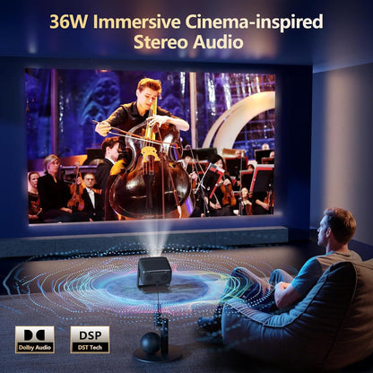 4K-Projector [1500 ANSI/Official-NetfIix/360°Stand] Outdoor Projector with WiFi 6 and Bluetooth, Auto Focus, Auto Keystone Smart Proyector Native 1080P Support 36W DoIby Audio 500'' Display HDR 10+ - PuriLite