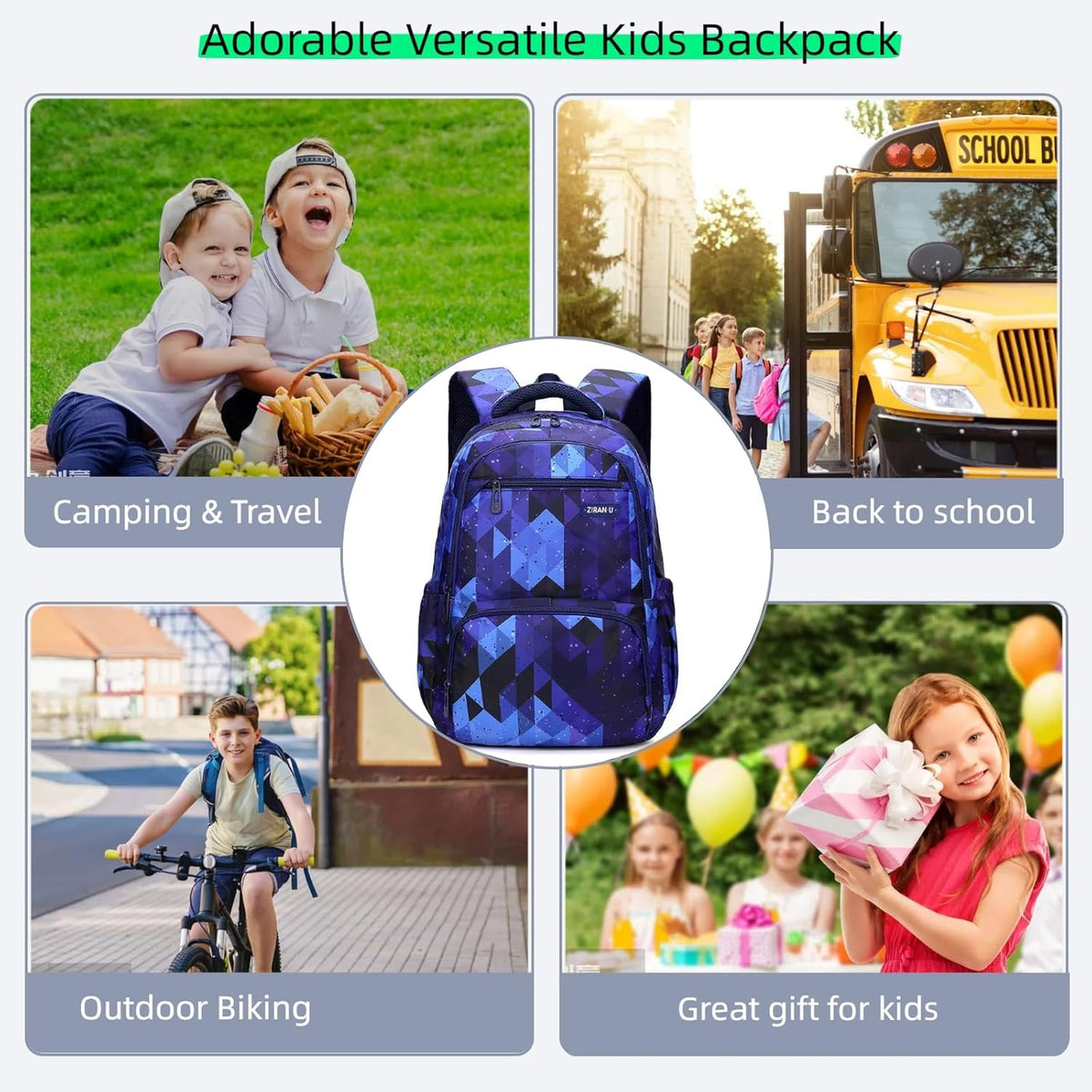 Kids Backpack for Boys Girls Nylon Elementary School Bags Durable Children Bookbags Casual Travel Back Pack - PuriLite