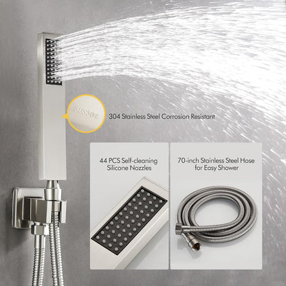Fransiton Shower System Rain Shower System Set Ceiling Mounted, Rainfall Shower Head with Handheld, Bathroom Shower Kit (Valve Included) (8" - Wall Mount, Matte Black) - PuriLite