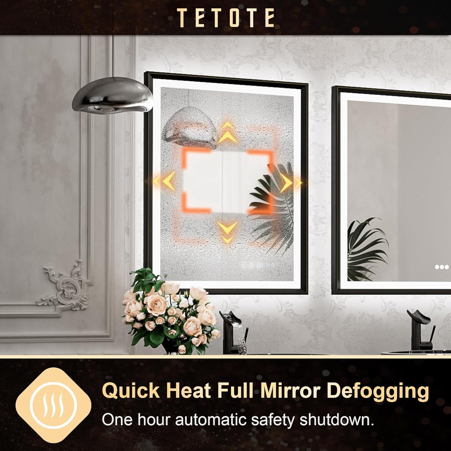TETOTE 28x36 LED Mirror for Bathroom Black Metal Frame Frontlit & Backlit Lighted Vanity Mirror Baroque Gothic Anti Fog Stepless Dimmable White/Warm/Natural,Wall Mounted(Horizontal/Vertical) - PuriLite