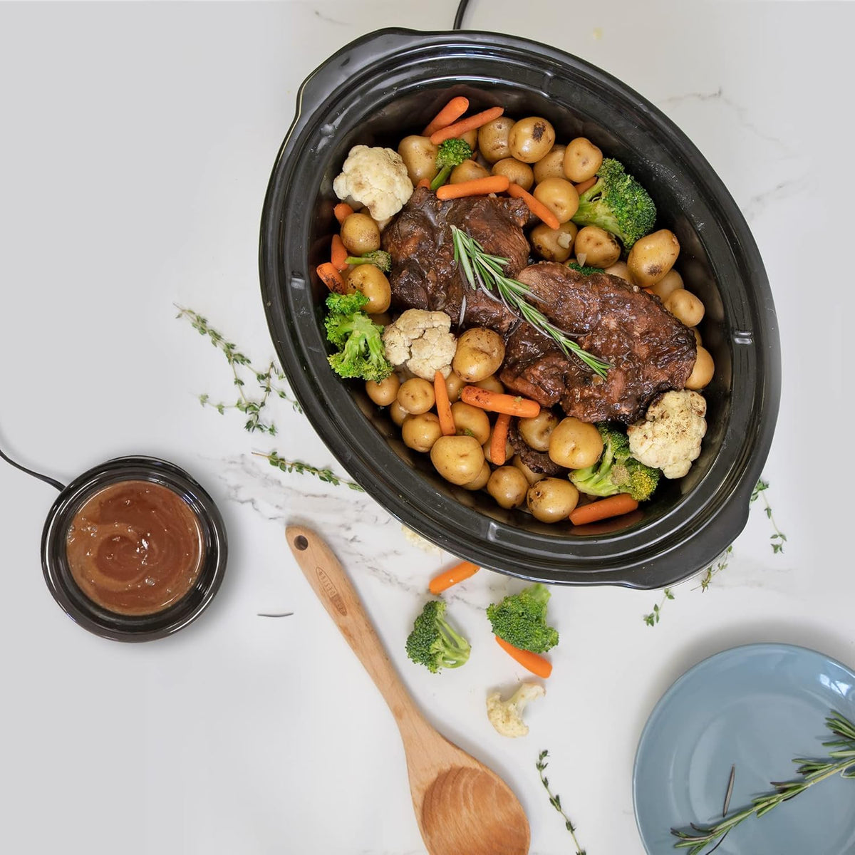 Kenmore 7 Quart Slow Cooker - Programmable Crock Pot with Dipper, Stainless Steel Electric Cookers, Warm Rice & Sous Vide Stew Soup for Lunch, Dishwasher Safe Non-Stick Ceramic Insert, Digital Control - PuriLite