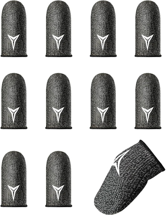 10 Pack Gaming Finger Sleeves for Mobile Gaming-0.3mm Silver Fiber Anti Sweat-Extremely Thin, Finger Sleeves Fit Mobile Phone Tablet Devices(Black) - PuriLite