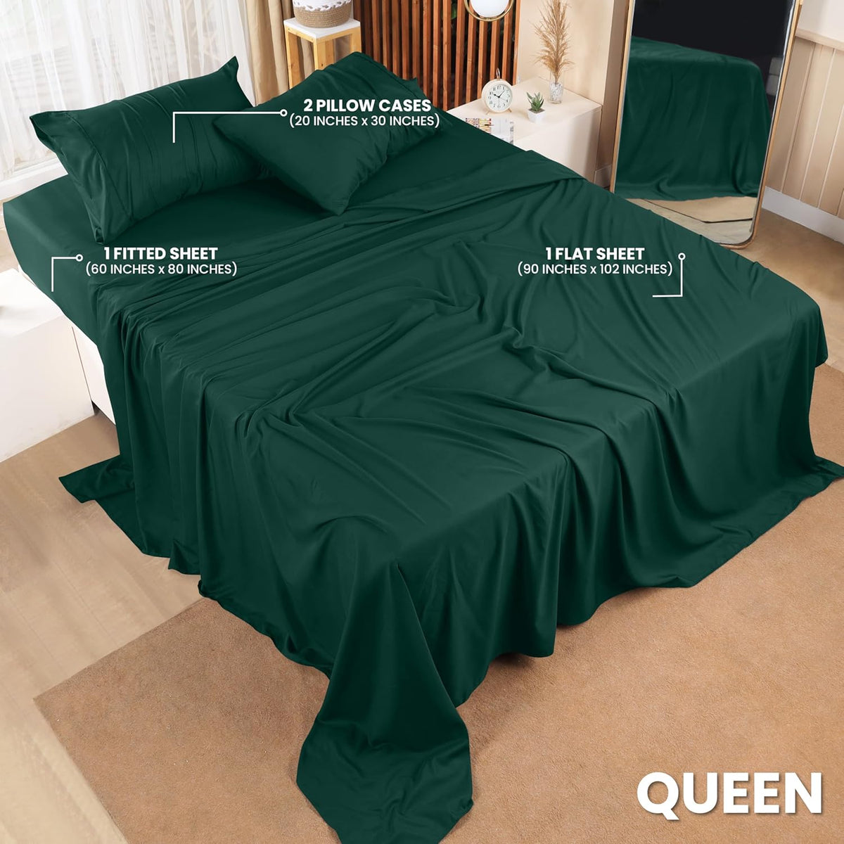 Utopia Bedding Queen Bed Sheet Set - 4 Piece Bedding - Soft Brushed Microfiber Fabric - Shrinkage & Fade Resistant - Easy Care (White) - PuriLite