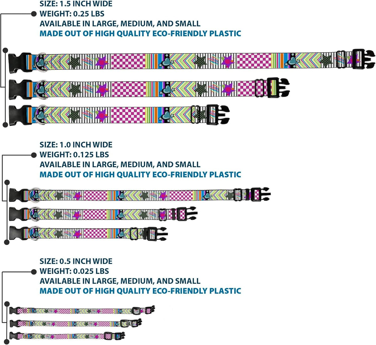 Buckle-Down PC-W21909-M Dog Collar Plastic Clip Buckle, 1"x11"-17", Star Black/White - PuriLite