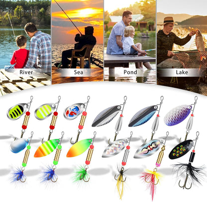 TRUSCEND Fishing Spinners with Unique Double Spoons, Nano-Plated Rooster Tail Fishing Lures with Copper Body & Blade, Great Action Blade Bait for Bass Trout Walleye, Freshwater Ice Fishing Jigs - PuriLite