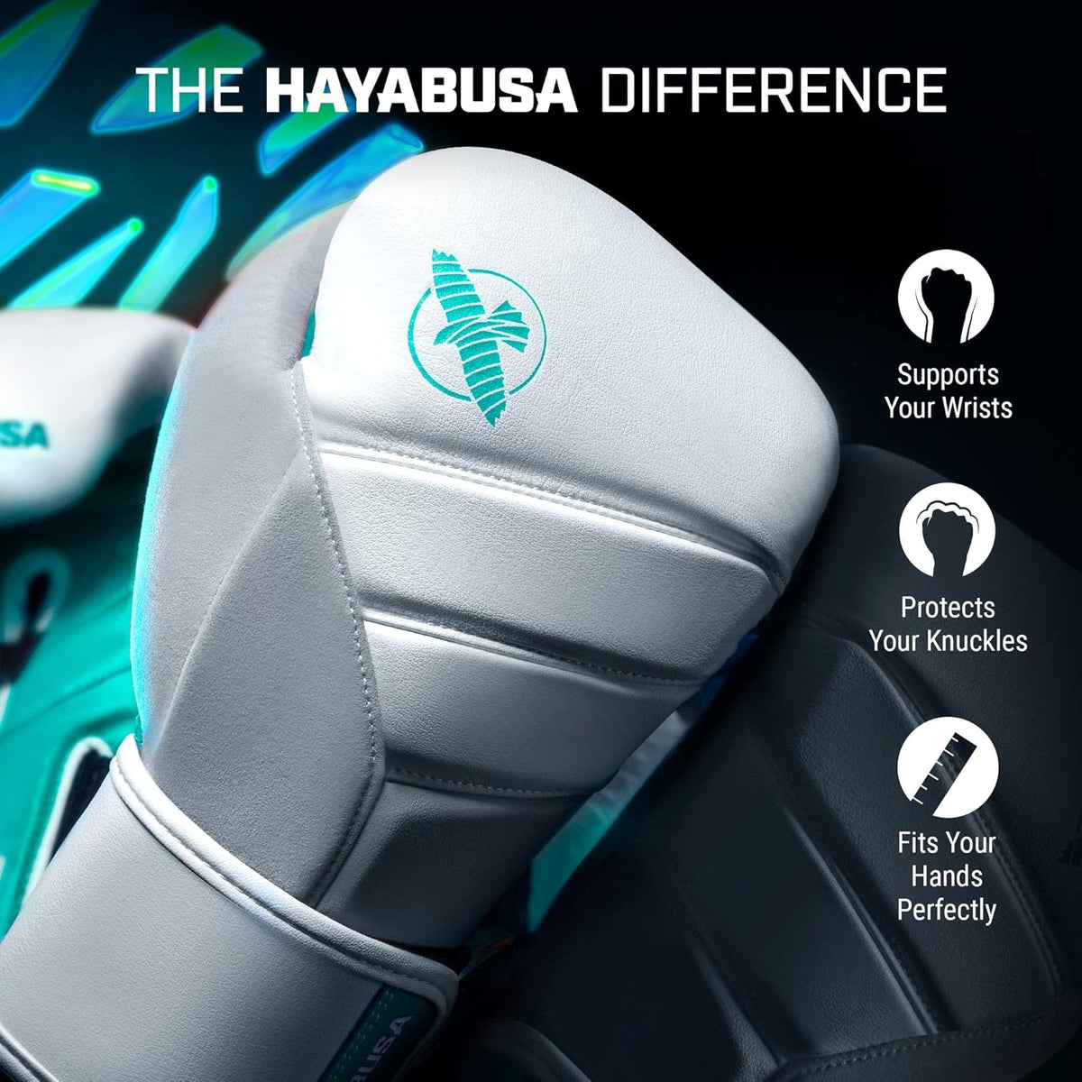 Hayabusa T3 Boxing Gloves for Men and Women Wrist and Knuckle Protection, Dual-X Hook and Loop Closure, Splinted Wrist Support, 5 Layer Foam Knuckle Padding - PuriLite
