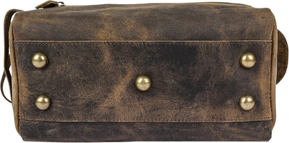 Premium Buffalo Leather Unisex Toiletry Bag Travel Dopp Kit Shaving kit (Distressed Tan) - PuriLite