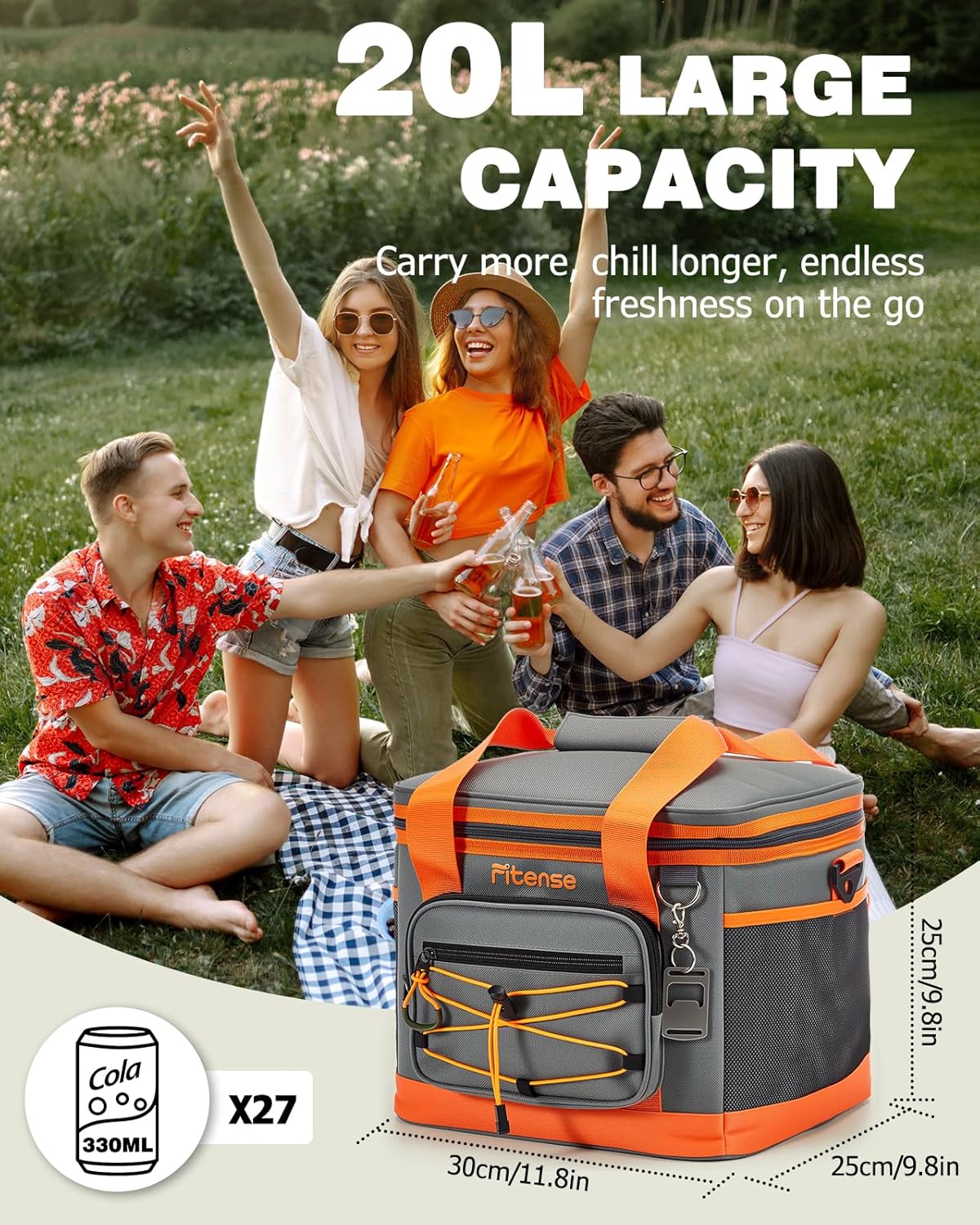 Fitense Soft Cooler Bag Insulated 50 Cans/33L, 27 Cans/20L Camping Cooler 4-Layer Leakproof, Collapsible Portable Lunch Cooler for Beach, Travel, Picnic, Grocery, Kayaking - PuriLite