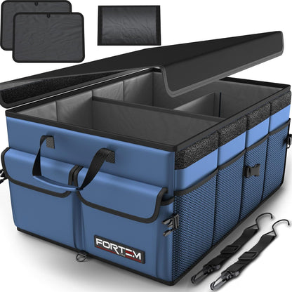 FORTEM Car Trunk Organizer, Collapsible Multi Compartment Car Organizer, Foldable SUV Storage for Car Accessories for Women Men, Non Slip Bottom, Securing Straps, Soft Cover 50L (Black, Standard) - PuriLite