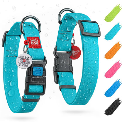 Waterproof Dog Collar - Adjustable Glow Dog Collar for Large Dogs, Small and Medium Dogs - Heavy Duty Dog Collars with Durable Metal Clasp and QR Dog Tag - Glow in The Dark Dog Collars - PuriLite
