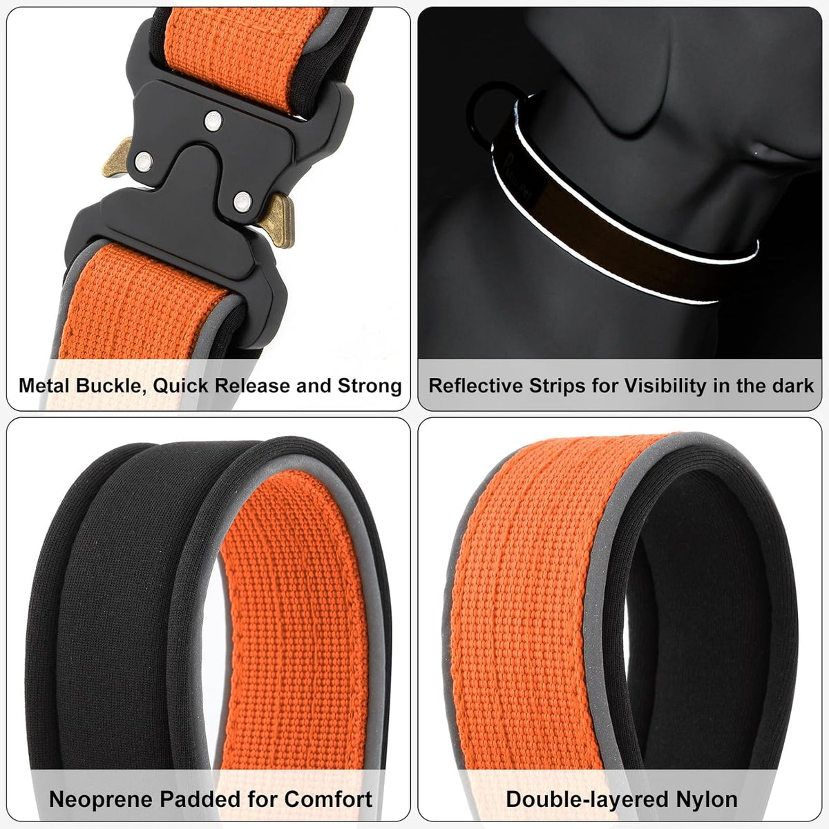 Plutus Pet Tactical Dog Collar, Reflective, Adjustable Heavy Duty Dog Collar, Soft Padded and Comfortable, for Small Medium and Large Dogs (Red, L) - PuriLite