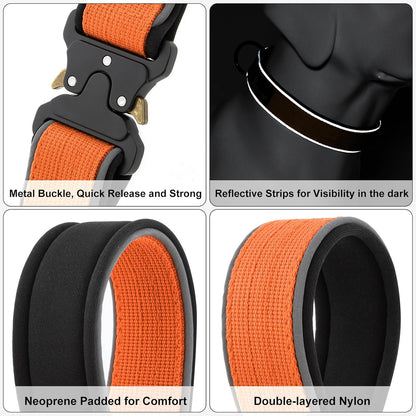 Plutus Pet Tactical Dog Collar, Reflective, Adjustable Heavy Duty Dog Collar, Soft Padded and Comfortable, for Small Medium and Large Dogs (Red, L) - PuriLite
