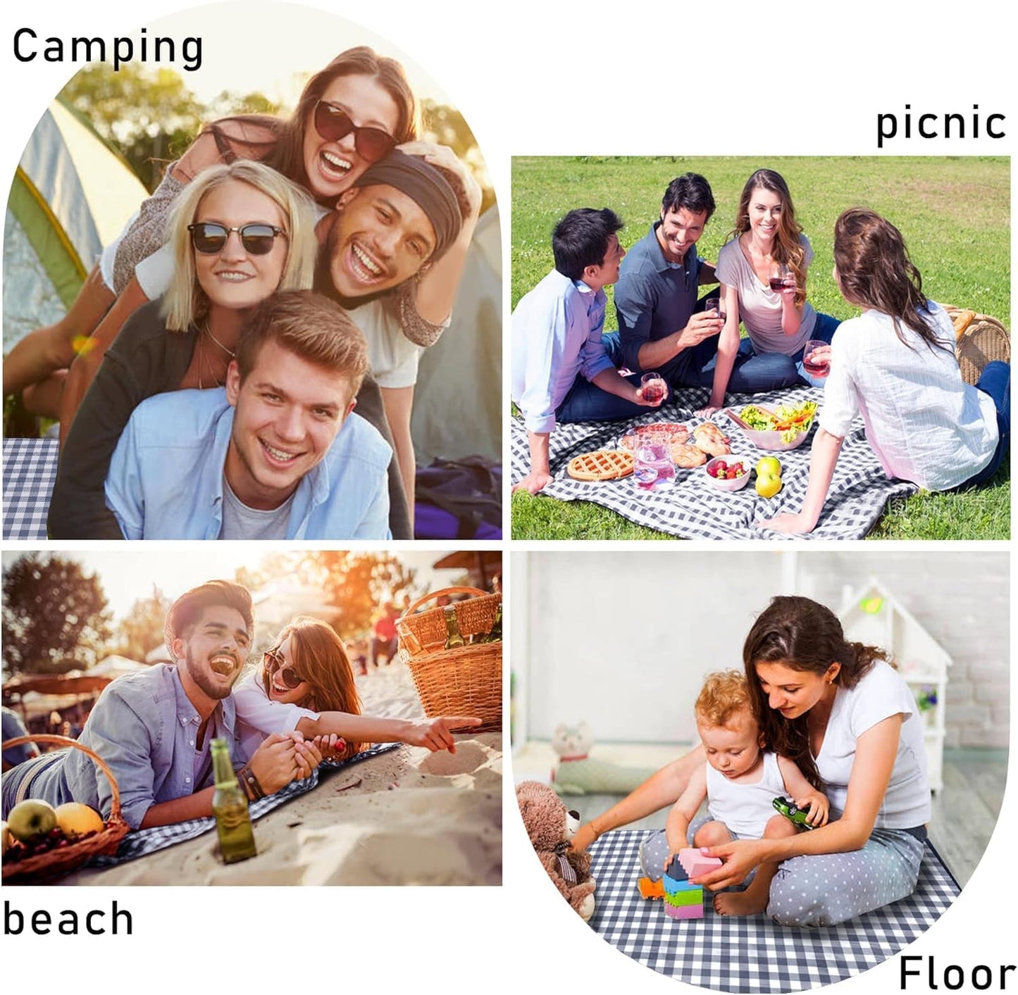 SAMSIER Large Outdoor Picnic Blankets Waterproof Foldable, Beach Blanket Sandproof Portable, Cute Picnic Mat Washable (Navy Blue, 60"×80") - PuriLite