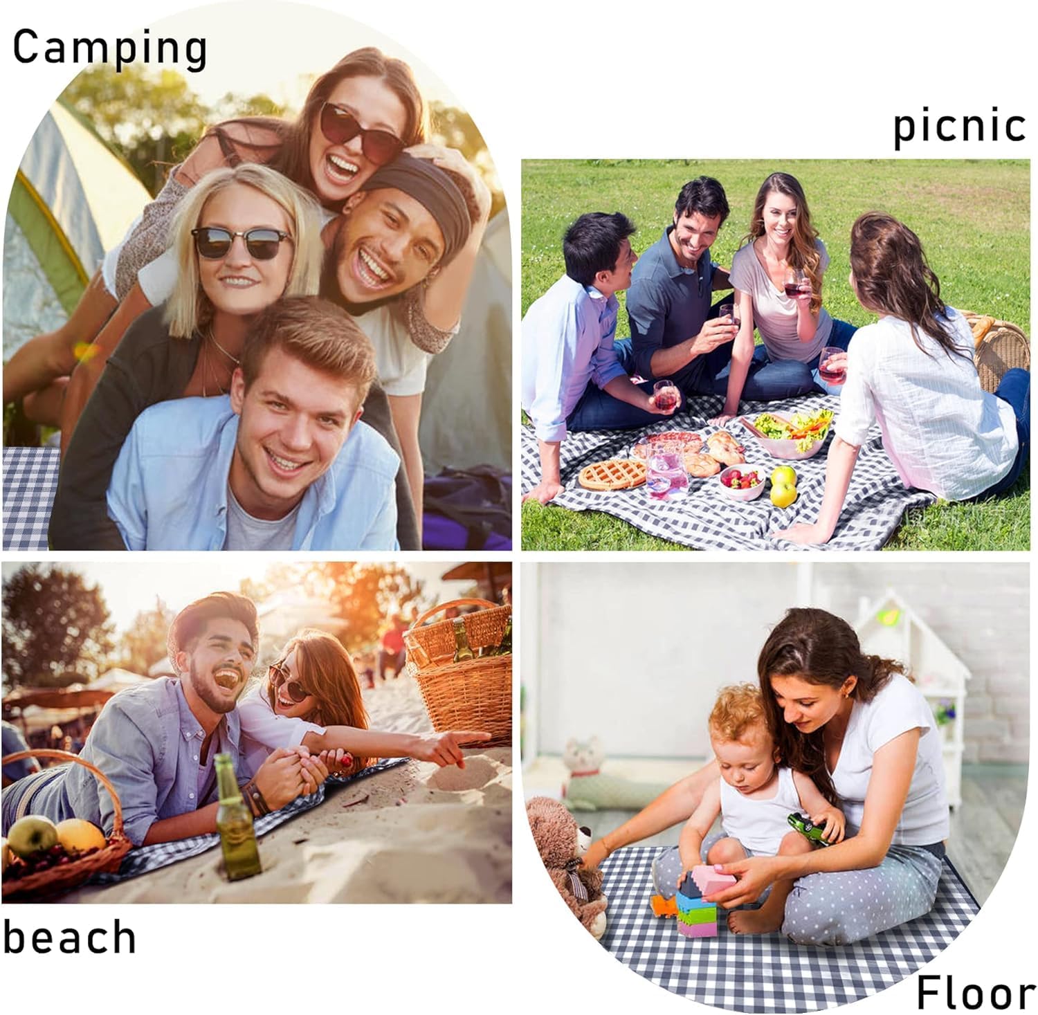 SAMSIER Large Outdoor Picnic Blankets Waterproof Foldable, Beach Blanket Sandproof Portable, Cute Picnic Mat Washable (Navy Blue, 60"×80") - PuriLite