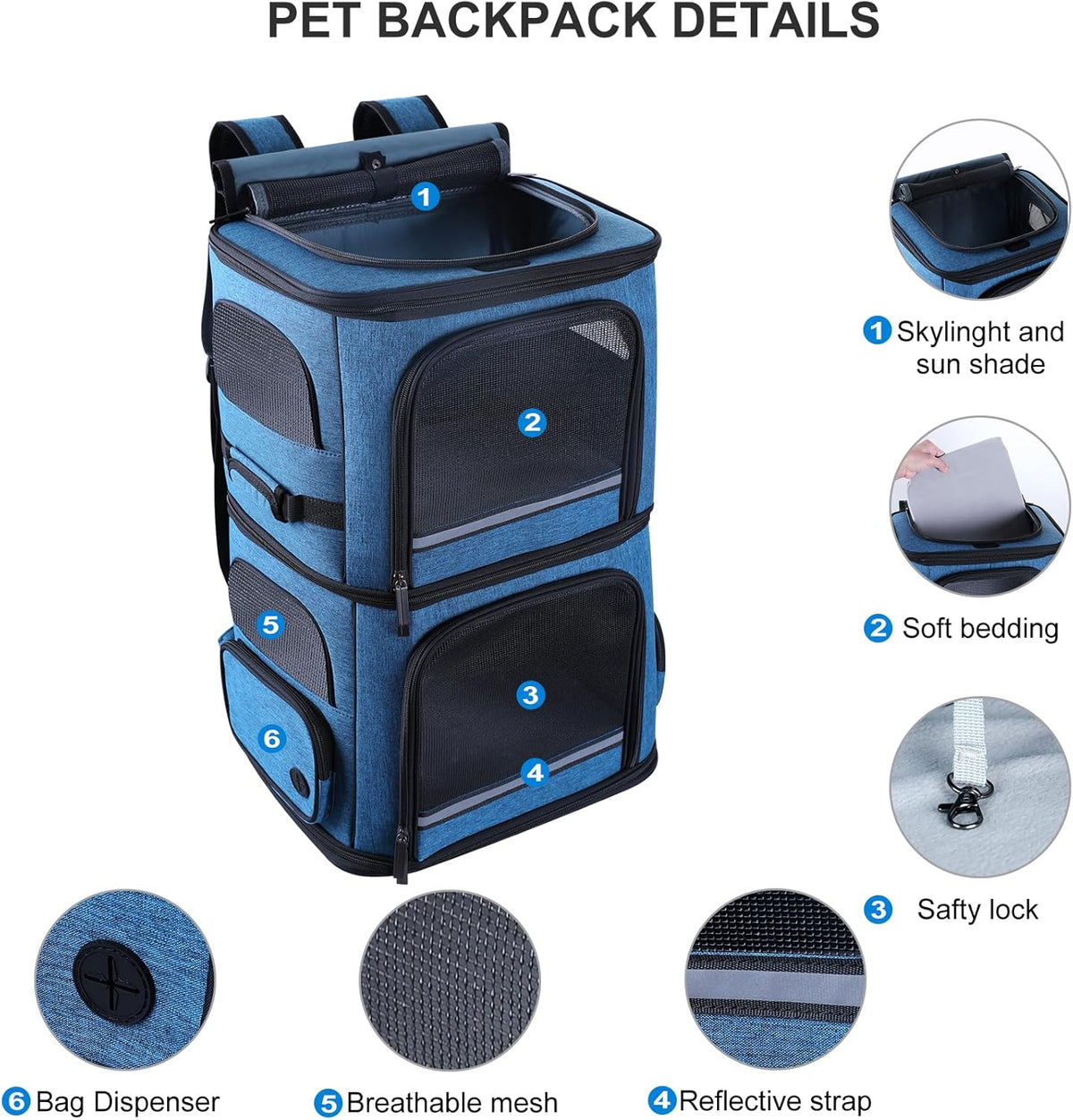 Double Cat Carrier for 2 Cats,Dog Backpack Carrier for Medium Dogs,Double Compartment Pet Carrier Backpack for Dual Pets,for Outdoor Traveling/Stroll and Picnic - PuriLite